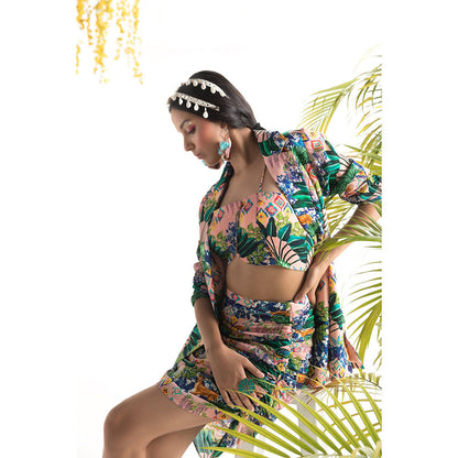 Chhavvi Aggarwal Pink Jungle Printed Co-Ord (Set of 3)