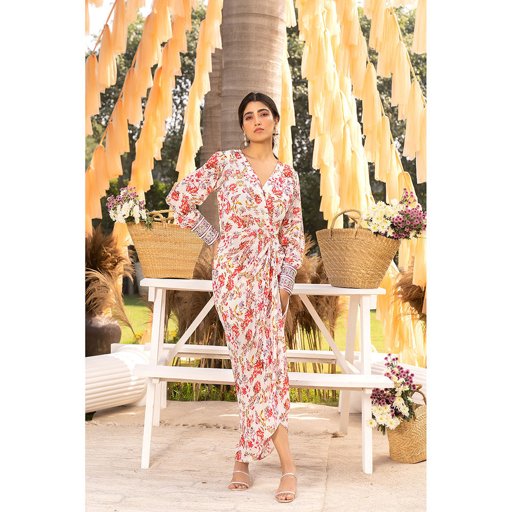 Chhavvi Aggarwal Off White Floral Draped Maxi Dress