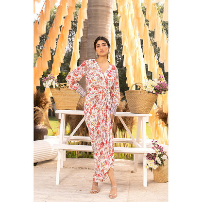 Chhavvi Aggarwal Off White Floral Draped Maxi Dress