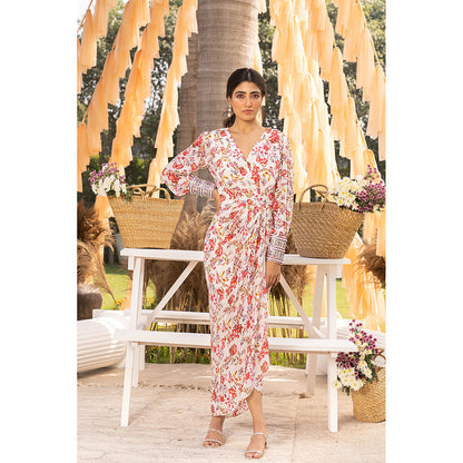 Chhavvi Aggarwal Off White Floral Draped Maxi Dress