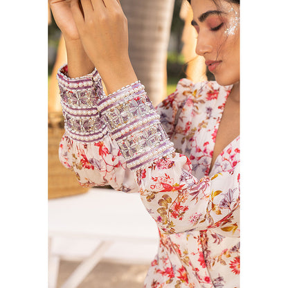 Chhavvi Aggarwal Off White Floral Draped Maxi Dress