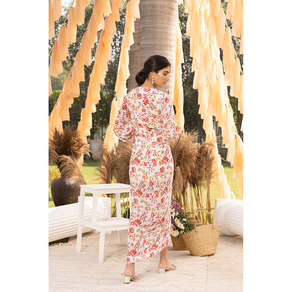 Chhavvi Aggarwal Off White Floral Draped Maxi Dress