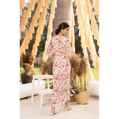 Chhavvi Aggarwal Off White Floral Draped Maxi Dress