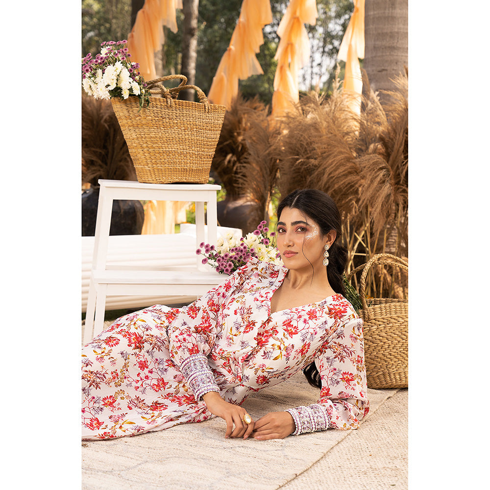 Chhavvi Aggarwal Off White Floral Draped Maxi Dress