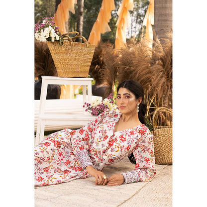 Chhavvi Aggarwal Off White Floral Draped Maxi Dress