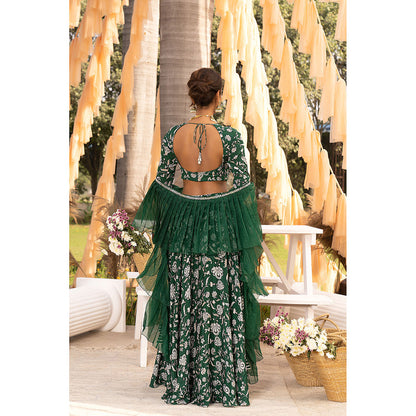 Chhavvi Aggarwal Bottle Green Embellished/Sequined Lehenga with Choli & Dupatta (Set of 3)