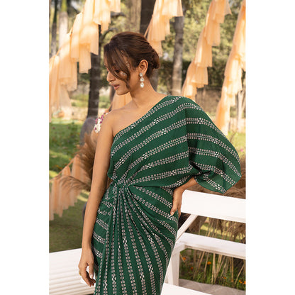 Chhavvi Aggarwal Green Zari Printed Draped Maxi Dress