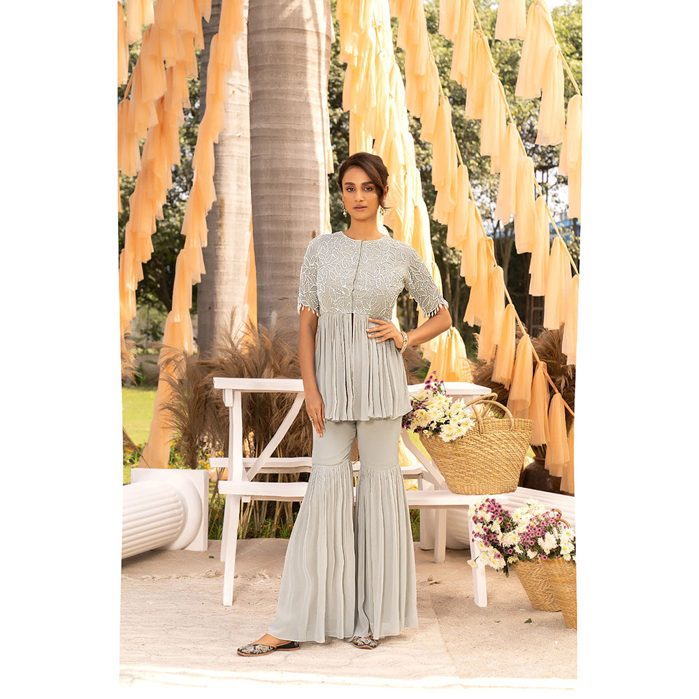 Chhavvi Aggarwal Grey Beads & Stone Top with Sharara (Set of 2)