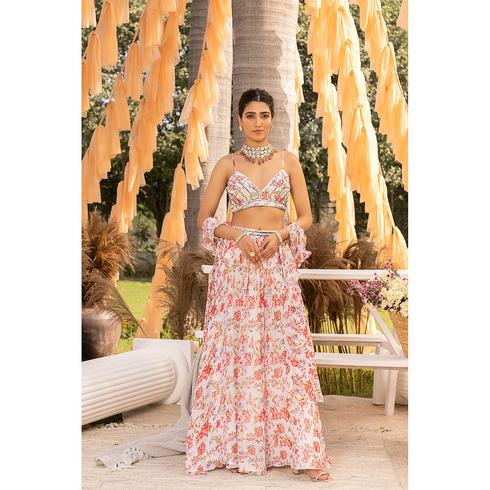 Chhavvi Aggarwal Off White Floral Sequin Lehenga with Choli & Dupatta (Set of 3)