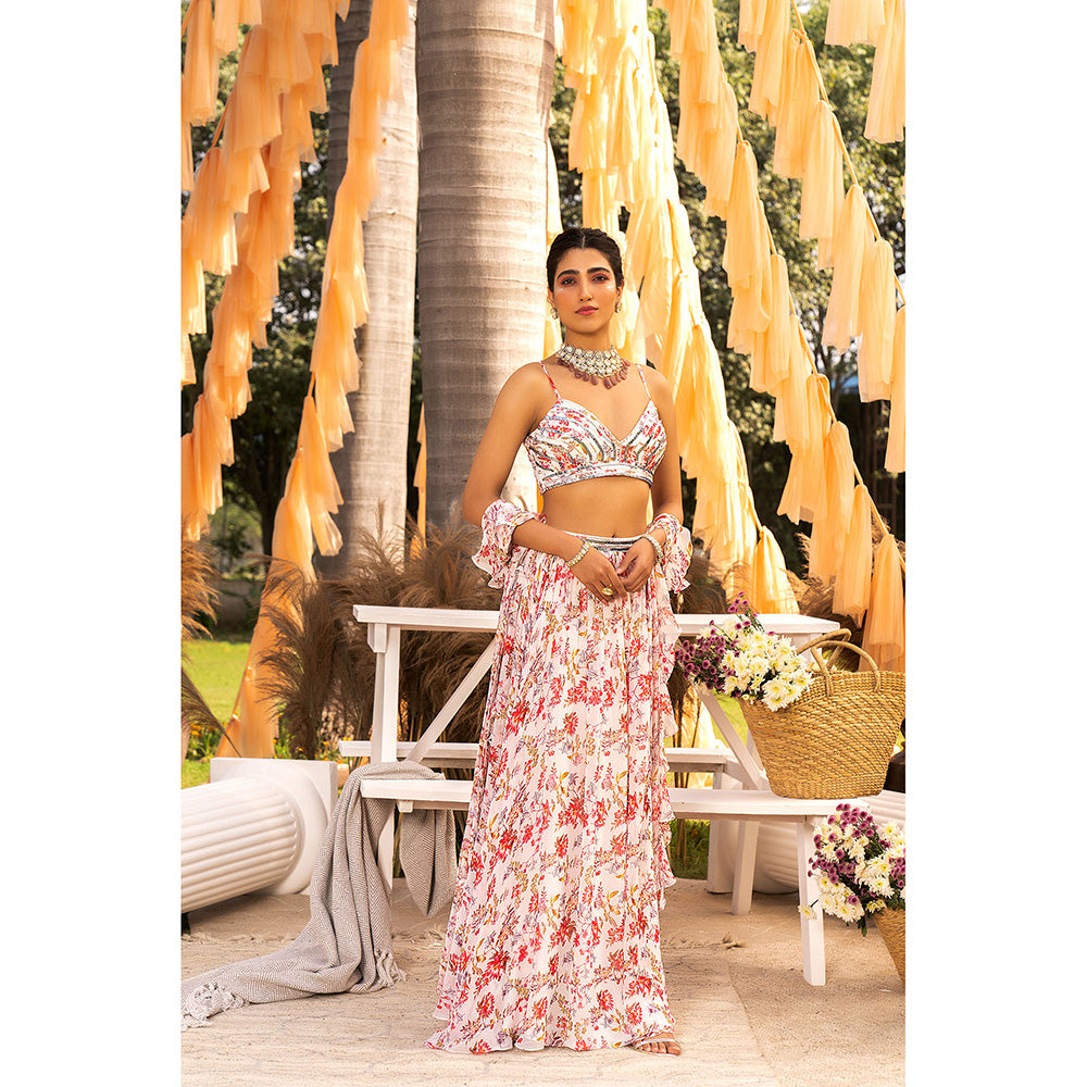Chhavvi Aggarwal Off White Floral Sequin Lehenga with Choli & Dupatta (Set of 3)