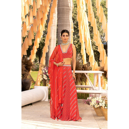 Chhavvi Aggarwal Red Printed Beads and Stone Lehenga with Choli & Dupatta (Set of 3)