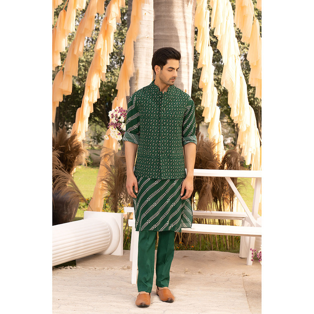 Chhavvi Aggarwal Bottle Green Printed Bundi (Set of 3)