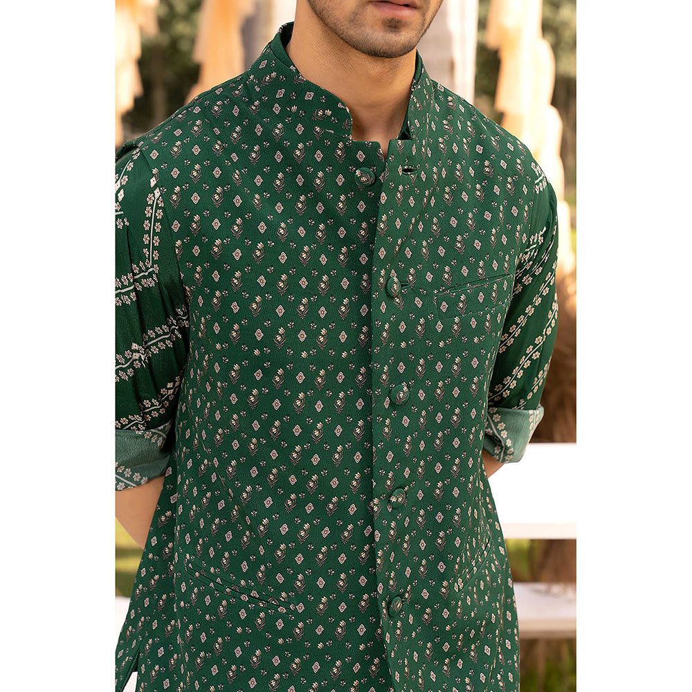 Chhavvi Aggarwal Bottle Green Printed Bundi (Set of 3)