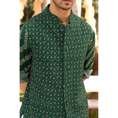 Chhavvi Aggarwal Bottle Green Printed Bundi (Set of 3)