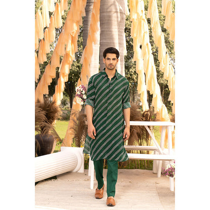 Chhavvi Aggarwal Bottle Green Printed Kurta (Set of 2)