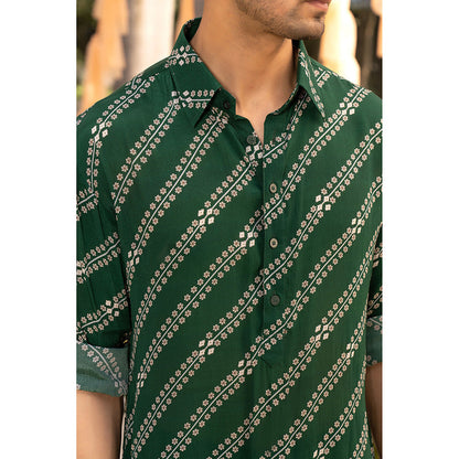 Chhavvi Aggarwal Bottle Green Printed Kurta (Set of 2)