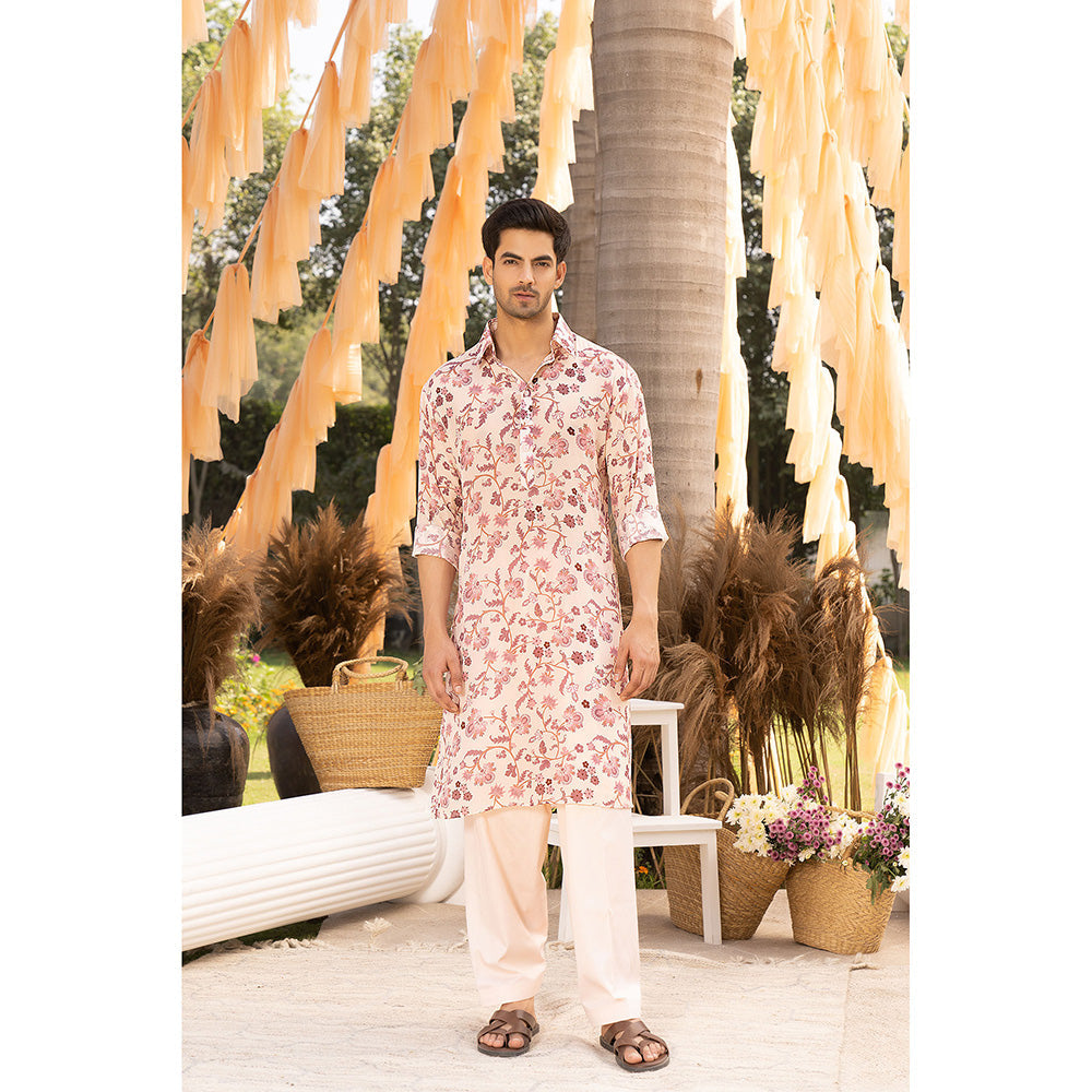 Chhavvi Aggarwal Nude Pink Floral Printed Kurta with Salwar (Set of 2)