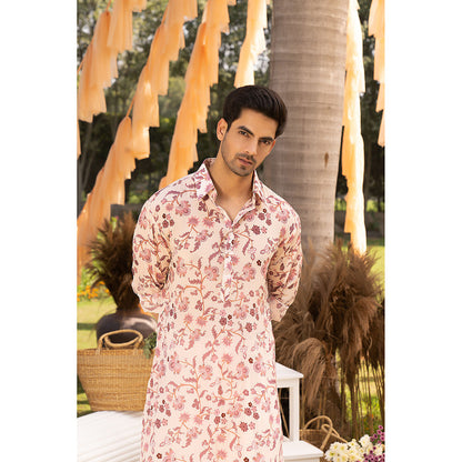 Chhavvi Aggarwal Nude Pink Floral Printed Kurta with Salwar (Set of 2)