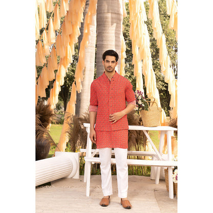 Chhavvi Aggarwal Red Bootie Printed Kurta (Set of 3)