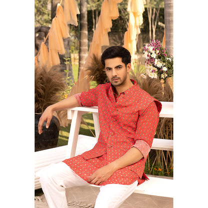 Chhavvi Aggarwal Red Bootie Printed Kurta (Set of 3)