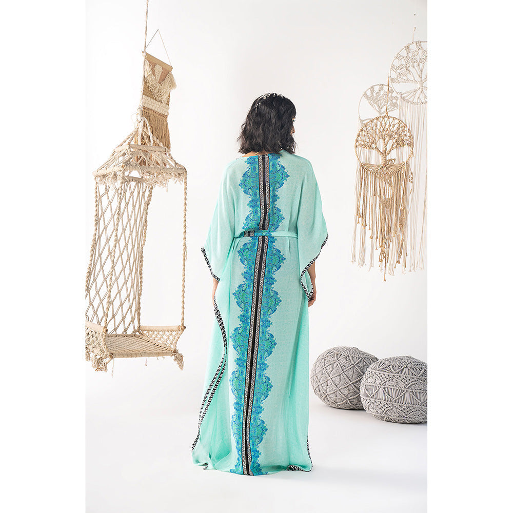 Chhavvi Aggarwal Printed Kaftan Blue Dress with Belt (Set of 2)