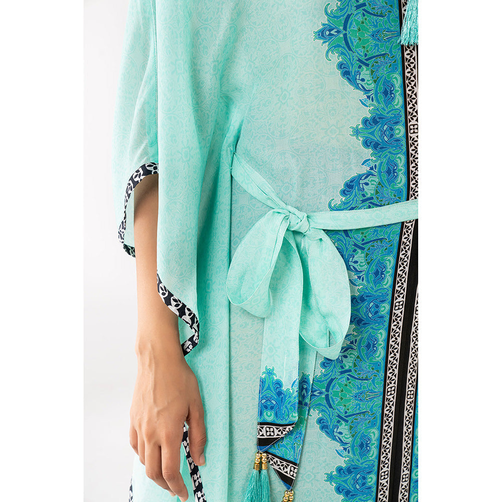 Chhavvi Aggarwal Printed Kaftan Blue Dress with Belt (Set of 2)