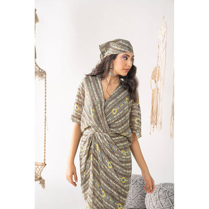 Chhavvi Aggarwal Grey Printed Draped Dress