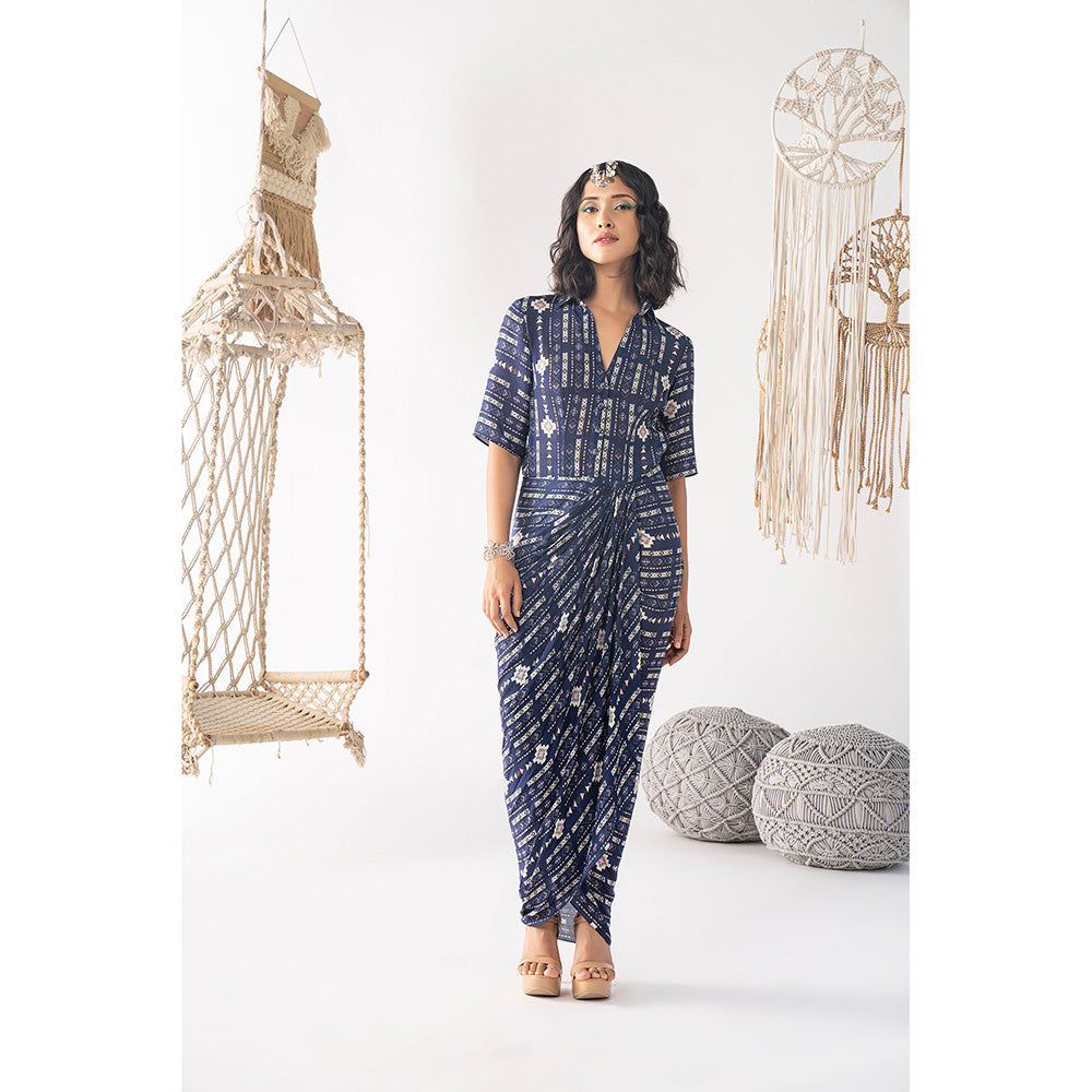 Chhavvi Aggarwal Navy Blue Printed Dress