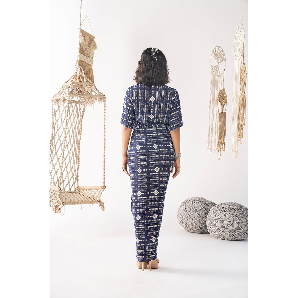 Chhavvi Aggarwal Navy Blue Printed Dress