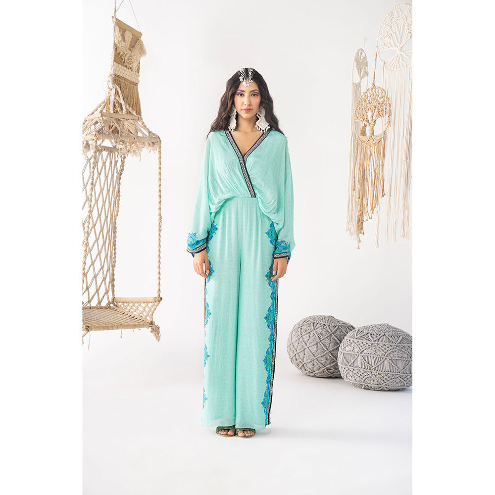 Chhavvi Aggarwal Aqua Blue Printed Jumpsuit