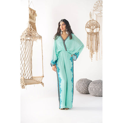 Chhavvi Aggarwal Aqua Blue Printed Jumpsuit