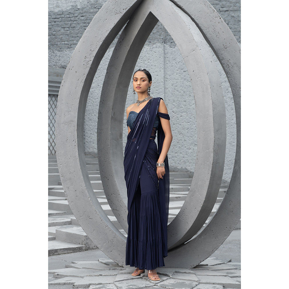 Chhavvi Aggarwal Women Embellished Black Sharara Saree with Blouse (Set of 2)