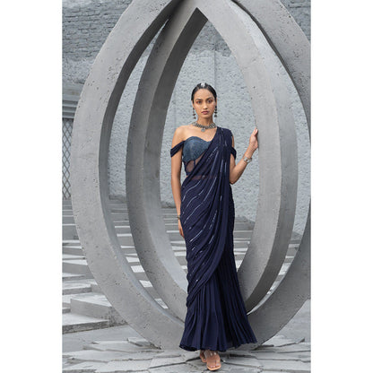 Chhavvi Aggarwal Women Embellished Black Sharara Saree with Blouse (Set of 2)