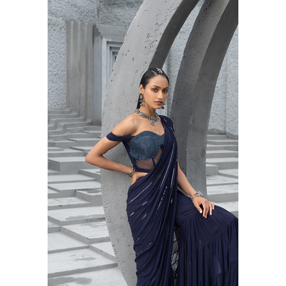 Chhavvi Aggarwal Women Embellished Black Sharara Saree with Blouse (Set of 2)