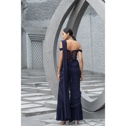 Chhavvi Aggarwal Women Embellished Black Sharara Saree with Blouse (Set of 2)