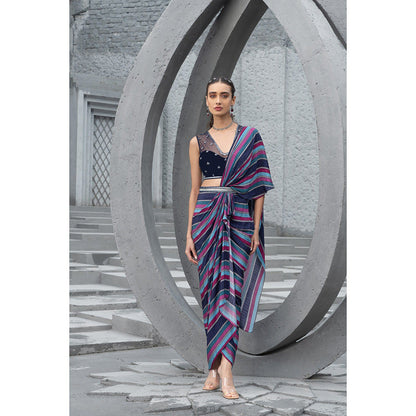 Chhavvi Aggarwal Women Multi-Color Pre-Draped Saree with Stitched Blouse & Belt