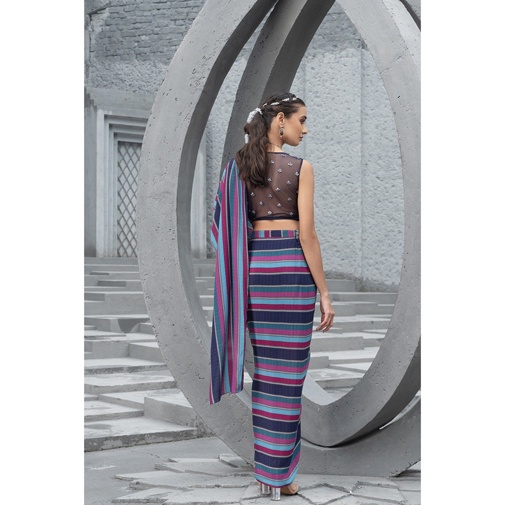 Chhavvi Aggarwal Women Multi-Color Pre-Draped Saree with Stitched Blouse & Belt