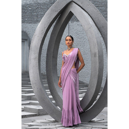Chhavvi Aggarwal Women Floral Lavender Pre-Draped Saree with Stitched Blouse