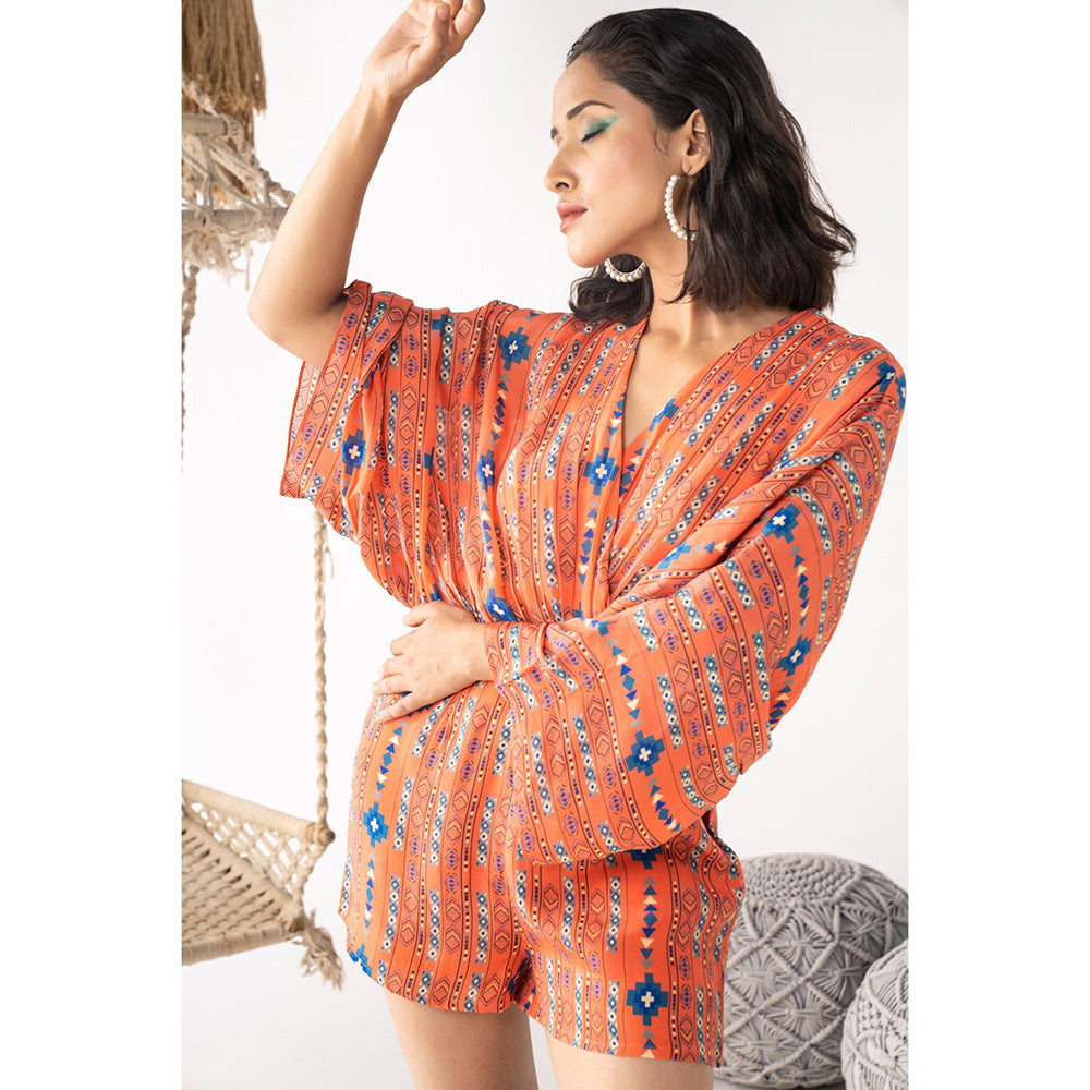 Chhavvi Aggarwal Women Printed Orange Playsuit