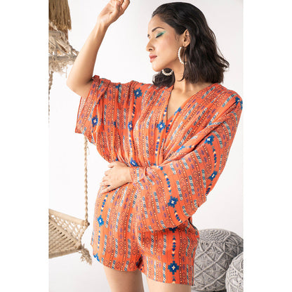 Chhavvi Aggarwal Women Printed Orange Playsuit
