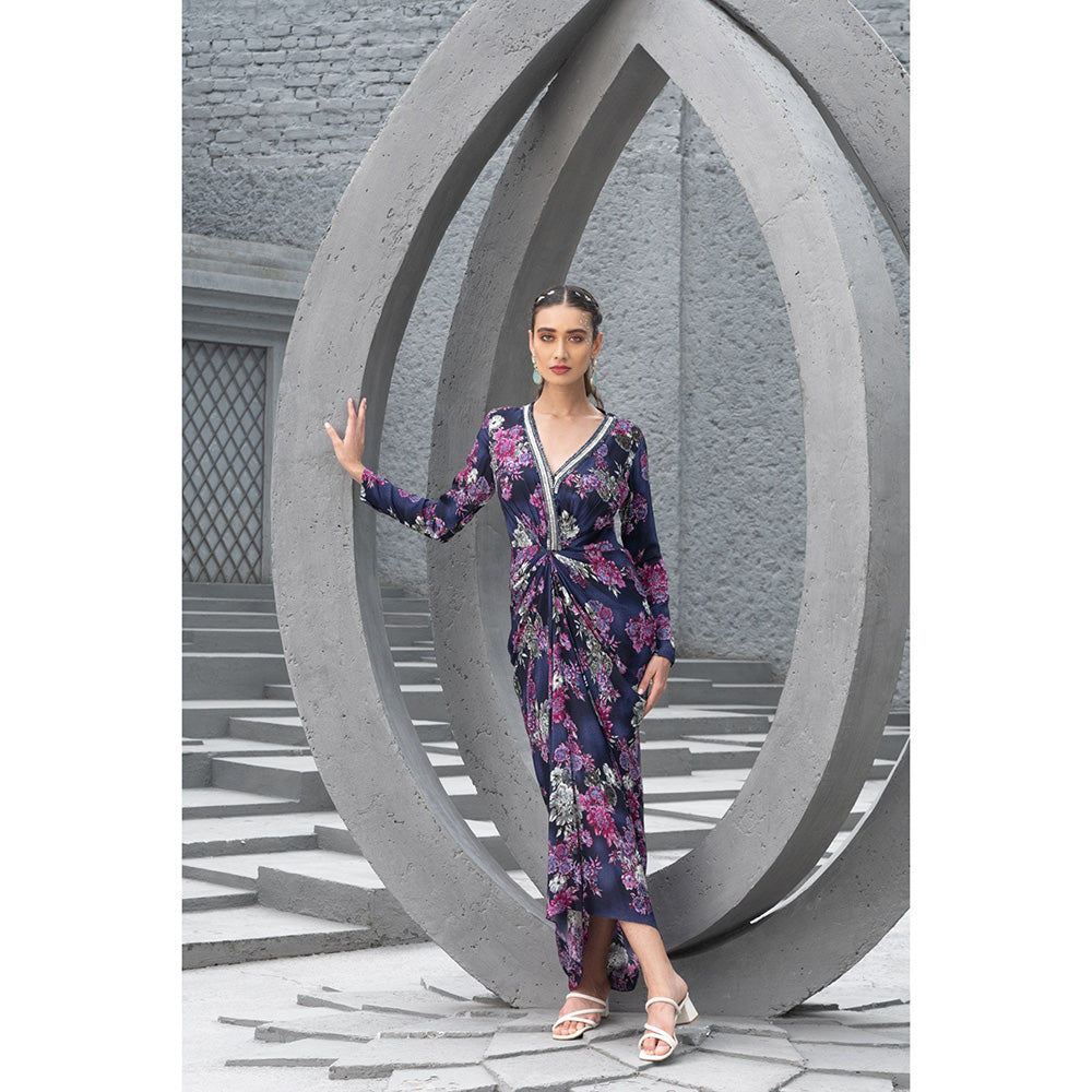 Chhavvi Aggarwal Women Floral Navy Blue Maxi Dress