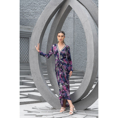 Chhavvi Aggarwal Women Floral Navy Blue Maxi Dress