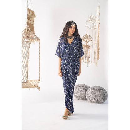 Chhavvi Aggarwal Women Printed Navy Blue Maxi Dress