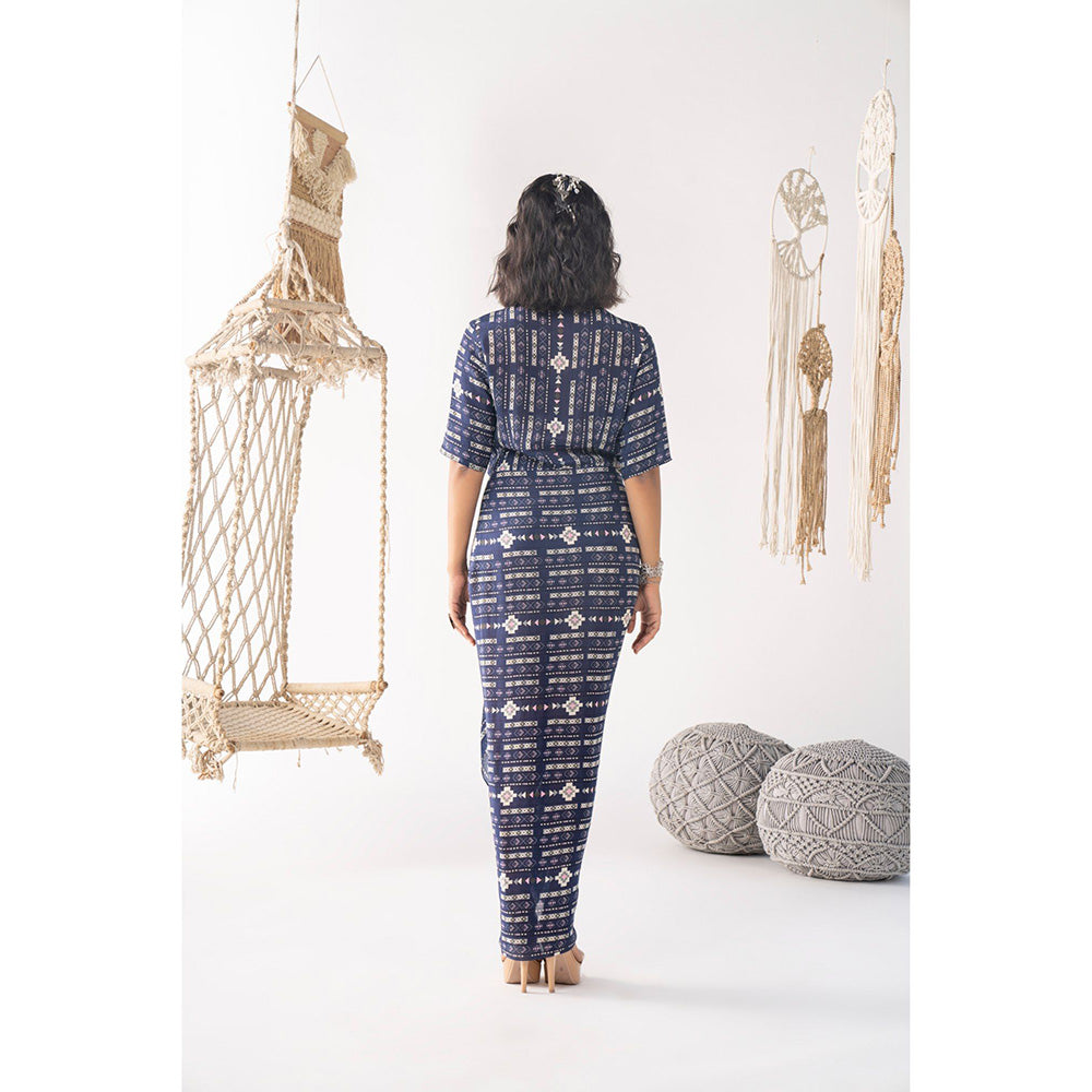 Chhavvi Aggarwal Women Printed Navy Blue Maxi Dress