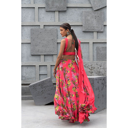 Chhavvi Aggarwal Women Floral Pink Lehenga Choli with Dupatta & Belt (Set of 4)