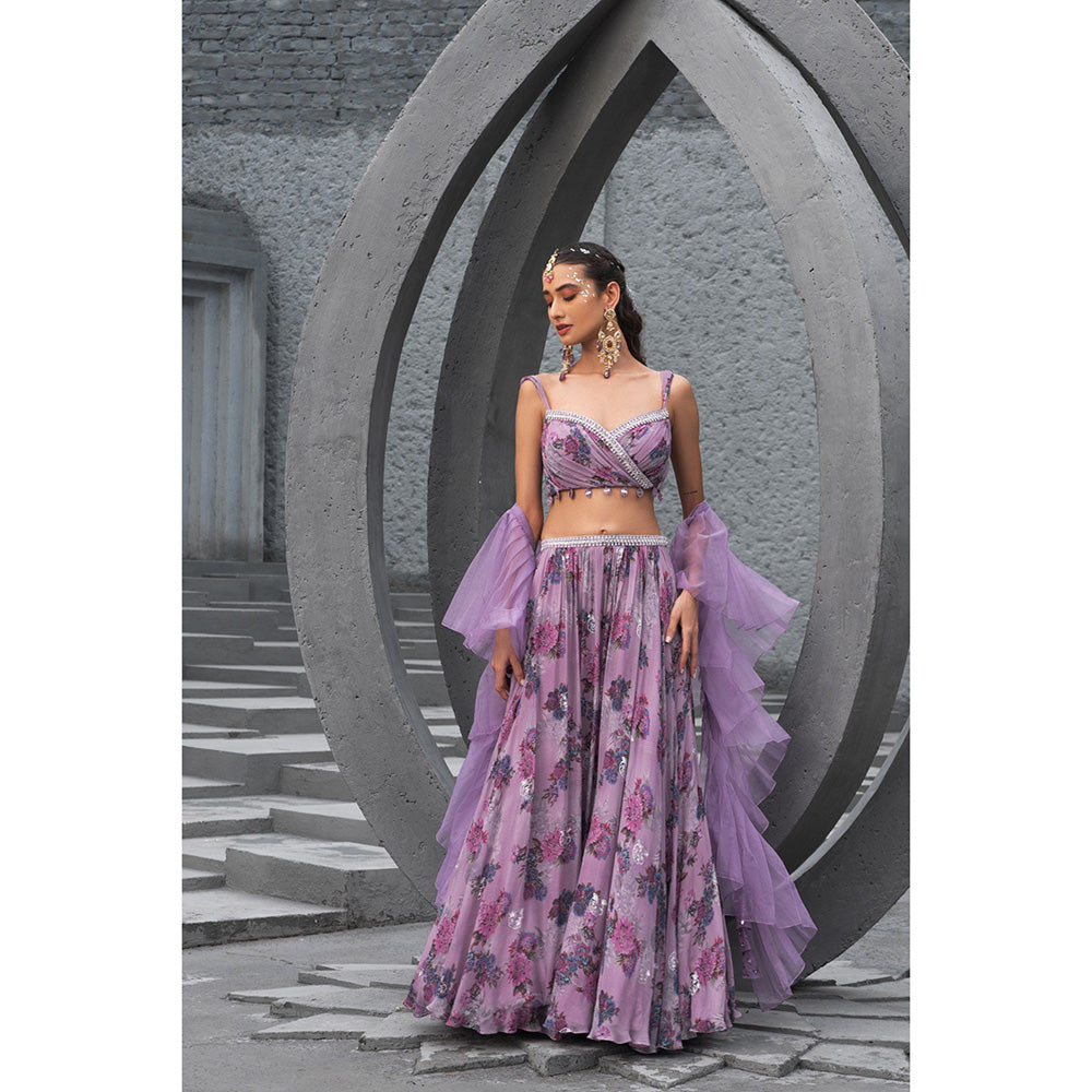 Chhavvi Aggarwal Women Floral Lavender Lehenga with Choli & Dupatta (Set of 3)