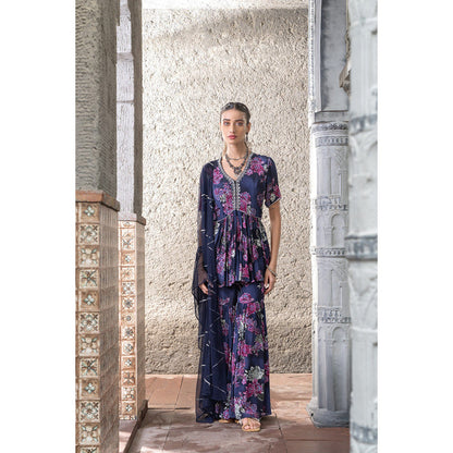 Chhavvi Aggarwal Women Floral Navy Blue Kurti with Sharara & Dupatta (Set of 3)