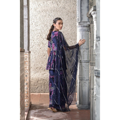 Chhavvi Aggarwal Women Floral Navy Blue Kurti with Sharara & Dupatta (Set of 3)