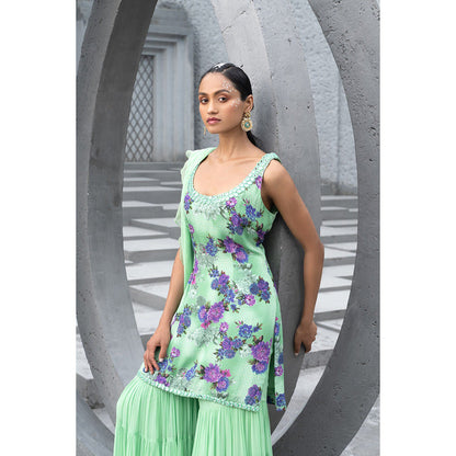 Chhavvi Aggarwal Women Floral Green Kurti with Sharara & Dupatta (Set of 3)