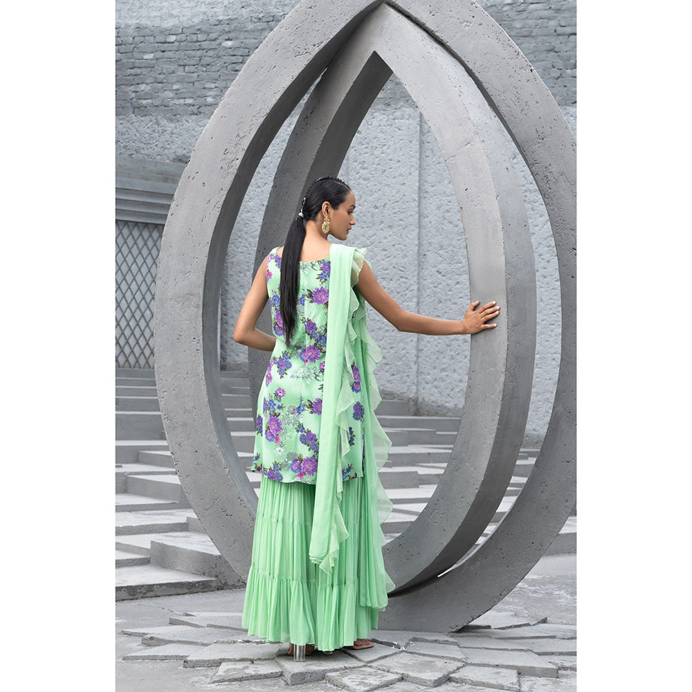 Chhavvi Aggarwal Women Floral Green Kurti with Sharara & Dupatta (Set of 3)